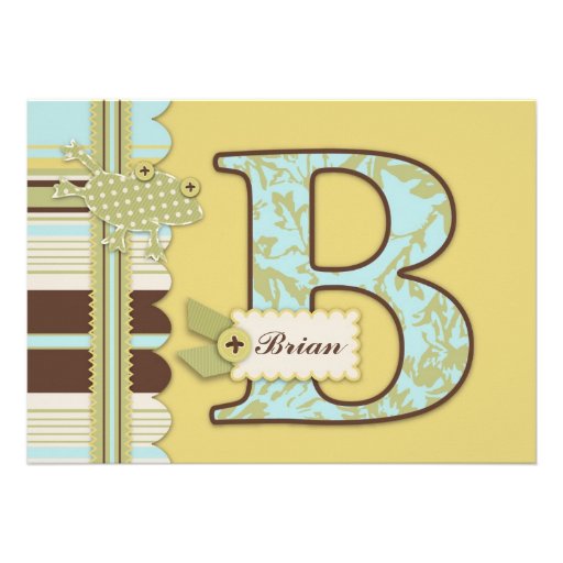 Monogram with Frog and Stripe Print Baby Shower Personalized Announcement
