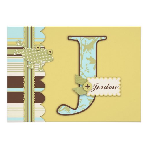 Monogram with Frog and Stripe Print Baby Shower Personalized Invites