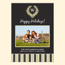 Monogram Wreath Family Holiday Card (black) invitations
