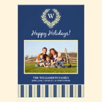 Monogram Wreath Family Holiday Card (blue) invitations