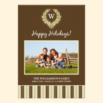 Monogram Wreath Family Holiday Card (chocolate) invitations