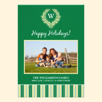 Monogram Wreath Family Holiday Card (green) invitations