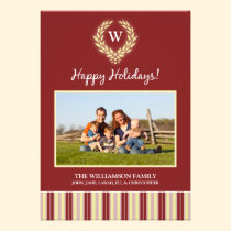 Monogram Wreath Family Holiday Card (maroon) invitations
