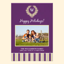 Monogram Wreath Family Holiday Card (purple) invitations