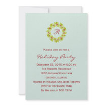 Monogram Wreath Holiday Party Invitations by berryberrysweet Monogram Wreath Holiday Party Invitations