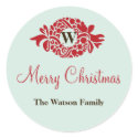 Monogram wreath mint Christmas holiday gift tag sticker
