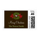 Monogram wreath wedding christmas holiday postage stamp