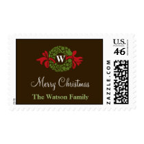 Monogram wreath wedding christmas holiday postage