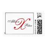 Monogram X Wedding Elegant Red White Postage