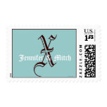 Monogram X Wedding Names Aqua Espresso Postage
