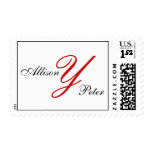 Monogram Y Wedding Elegant Red White Postage