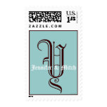Monogram Y Wedding Names Aqua Espresso Postage