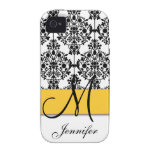 Monogram Yellow Black White Floral Damask Case-Mate iPhone 4 Cover