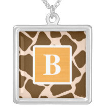 Monogram Yellow Giraffe Print Necklace
