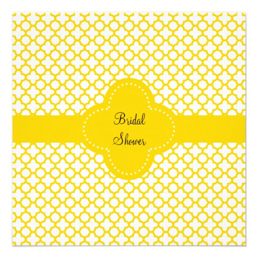 Monogram Yellow Quatrefoil Pattern   Bridal Shower Invitation