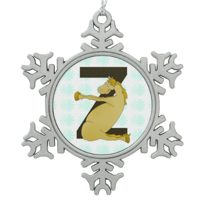 Monogram Z Funny Pony Customized Snowflake Pewter Christmas Ornament