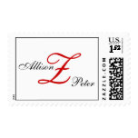 Monogram Z Wedding Elegant Red White Postage