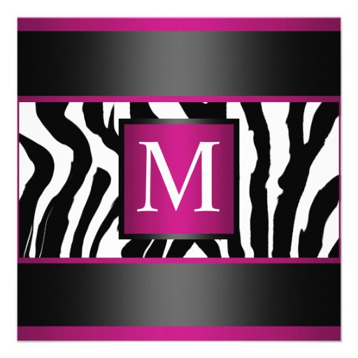 Monogram Zebra Birthday party Custom Invitations