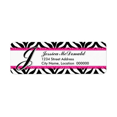 Monogram Zebra Print and Pink Lace Custom Return Address Label