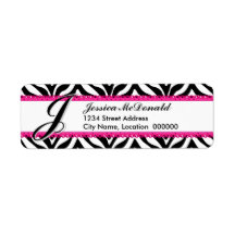 Monogram Zebra Print and Pink Lace Custom Return Address Label