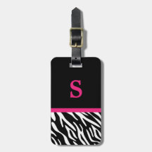 Monogram Zebra Stripe with Pink Luggage Tag