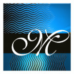 MONOGRAMA ELEGANTE de las ONDAS, zafiro azul Invitacion Personalizada