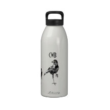 Monograma negro del cuervo botella de agua