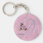 Monograma rosado D de los rosas Llavero