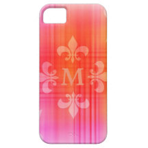 Monograma rosado personalizado de la flor de lis iPhone 5 protectores