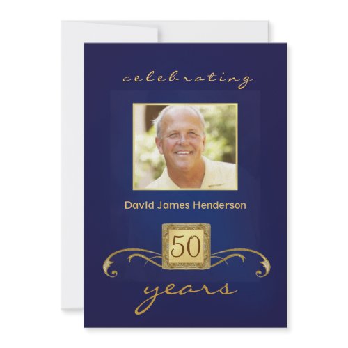 Monogramed 50th Birthday Party Inivitations - Blue invitation