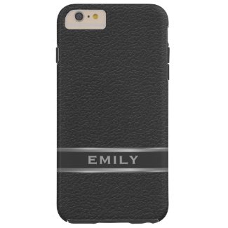 Monogramed Black Faux Leather Silver Accents Tough iPhone 6 Plus Case