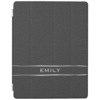 Monogramed Black Faux Leather Silver Accents iPad Cover