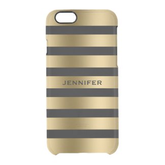 Monogramed Black & Gold Stripes Pattern Uncommon Clearly™ Deflector iPhone 6 Case