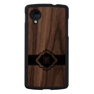 Monogramed Black Swirly Elegant Frame Carved® Walnut Nexus 5 Case