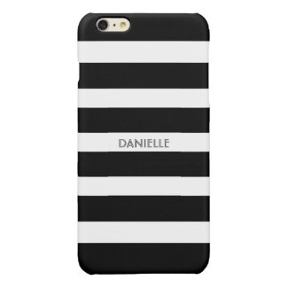 Monogramed Black & White Stripes Pattern Glossy iPhone 6 Plus Case