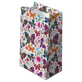 Monogramed Colorful Butterflies & Flowers Pattern Small Gift Bag
