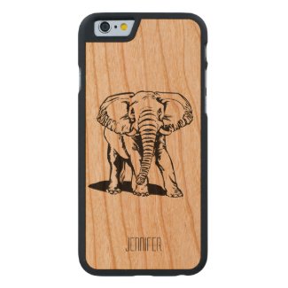 Monogramed Cute Black Elephant Line Drawing Carved® Cherry iPhone 6 Slim Case