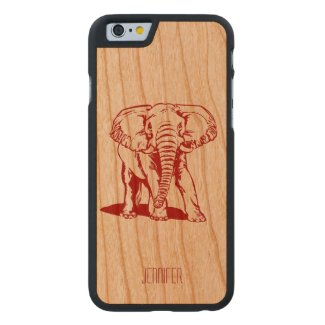 Monogramed Cute Dark Red Elephant Line Drawing Carved® Cherry iPhone 6 Case