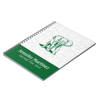 Monogramed Cute Hunter Green Elephant Line Drawing Note Books