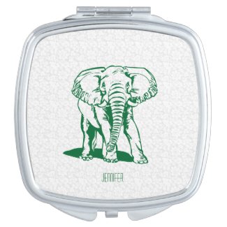Monogramed Cute Hunter Green Elephant Line Drawing Travel Mirrors