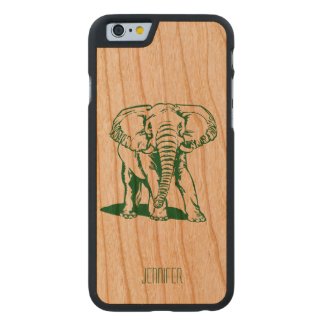 Monogramed Cute Hunter Green Elephant Line Drawing Carved® Cherry iPhone 6 Case
