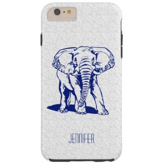 Monogramed Cute Navy Blue Elephant Line Drawing Tough iPhone 6 Plus Case