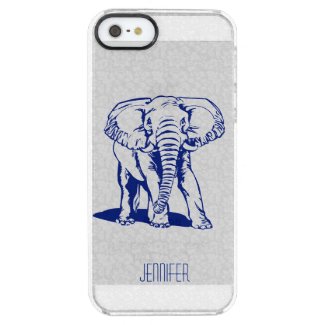 Monogramed Cute Navy Blue Elephant Line Drawing Uncommon Clearly™ Deflector iPhone 5 Case
