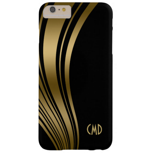 Monogramed Gold And Black Wavy Stripes 2c Barely There iPhone 6 Plus Case