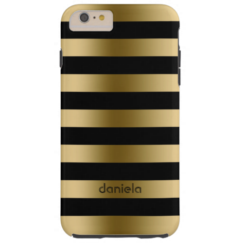 Monogramed Gold & Black Stripes Geometric Pattern Tough iPhone 6 Plus Case
