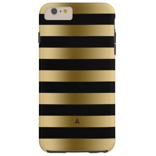 Monogramed Gold & Black Stripes Geometric Pattern Tough iPhone 6 Plus Case Monogramed Gold & Black Stripes Geometric Pattern Tough iPhone 6 Plus Case