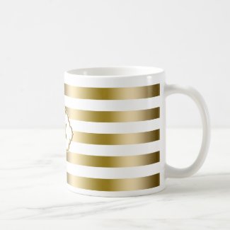 Monogramed Gold Stripes Geometric Pattern 2 Classic White Coffee Mug