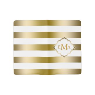 Monogramed Gold Stripes Geometric Pattern Large Moleskine Notebook Cover With Notebook