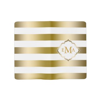 Monogramed Gold Stripes Geometric Pattern Large Moleskine Notebook Cover With Notebook