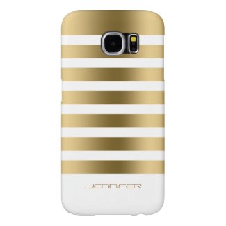 Monogramed Gold Stripes Over White Background Samsung Galaxy S6 Cases